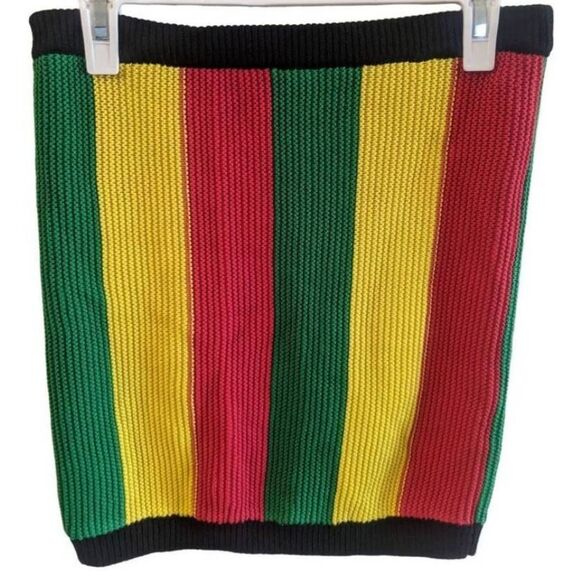 Forever 21 Women's Striped Rasta Knitted Bandage Skirt Yellow Multi Size Large - Picture 1 of 6